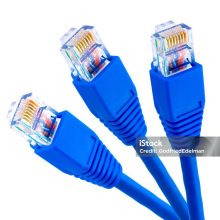 Three blue network cables with rj45 connectors.
